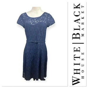 White House Black Market fit and flare blue lace cocktail dress size 6